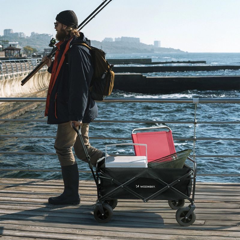 Wozinsky WZP-100 beach, tourist, garden trolley, durable, wide wheels, with safety net up to - black fekete elektronika 304004-197497