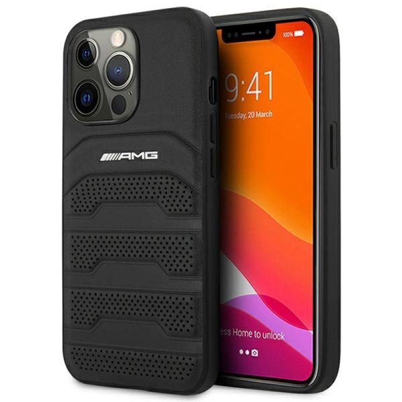 AMG AMHCP14XGSEBK iPhone 14 Pro Max 6,7 " / black hardcase Leather Debossed Lines fekete utcai cipő
