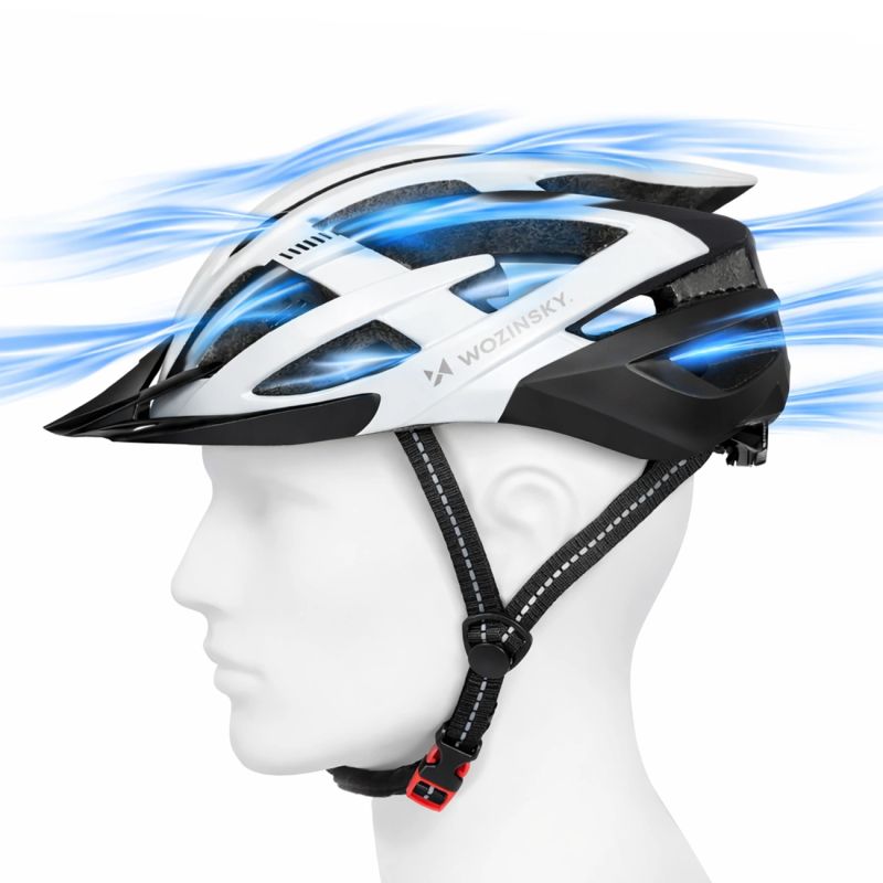 Wozinsky MTB Bike Helmet with Removable Visor and Rear USB Light M - Black and White czarny || biały védőfelszerelés HT-28VCB-199802