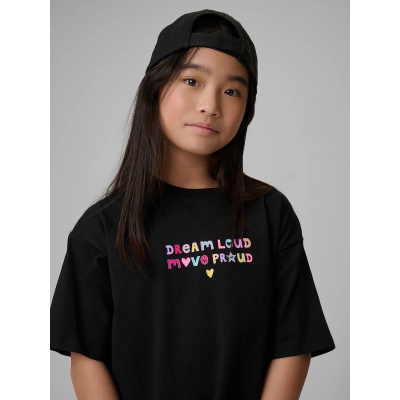 4F Girls' loose T-shirt with print 158/164 póló