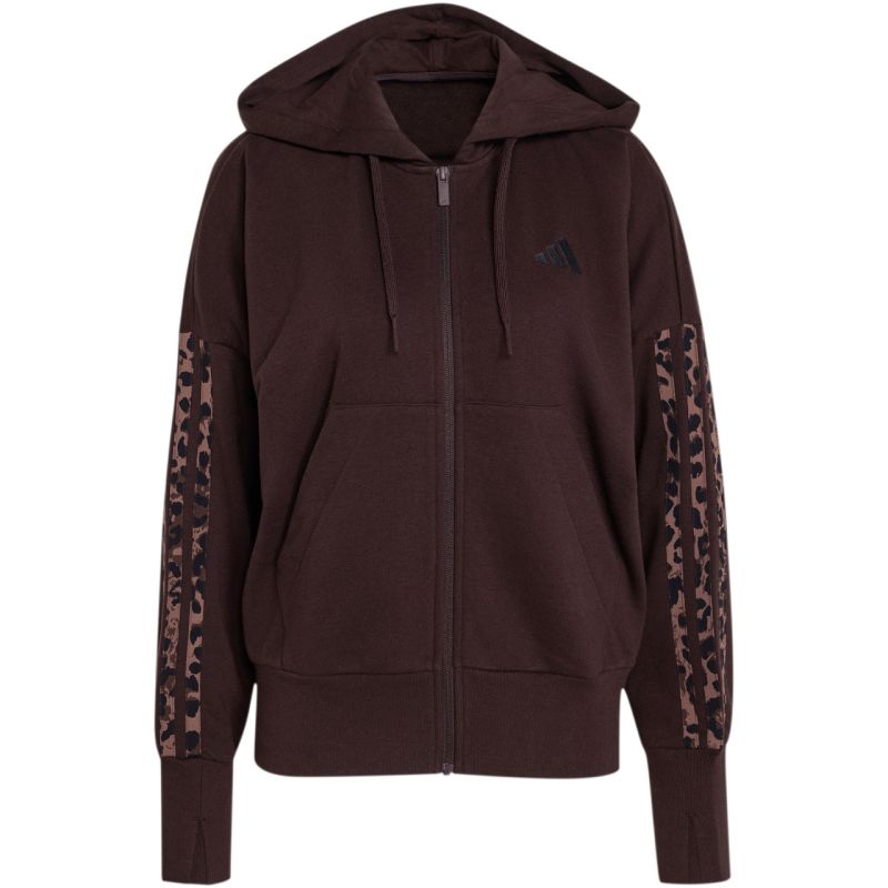 Adidas Women's Seasonal Essentials Animal Print 3-Stripes Full-Zip Hooded Sweatshirt Brown 2xs női kapucnis pulóver KV9299