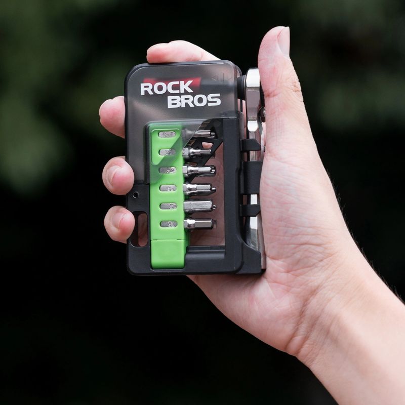Rockbros Bike Tool Set with Mini Ratchet and Bits - Translucent Green zöld sets
