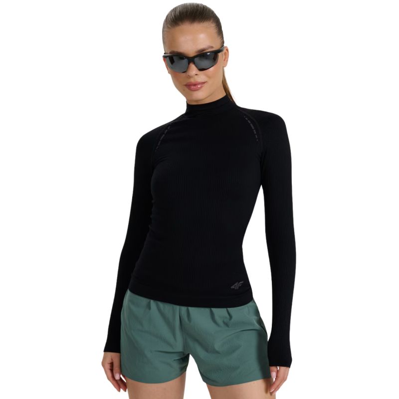 4f Women's longsleeve t-shirt F419 deep black 4FWAW25TFLOF419 20S Ruházat