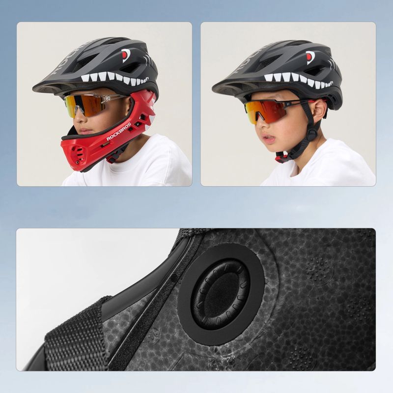 Rockbros TT-32006 Shark Children's Bike Helmet with Detachable Jaw Size S (48-52) - Black czarny \ s helmets, martial arts equipment