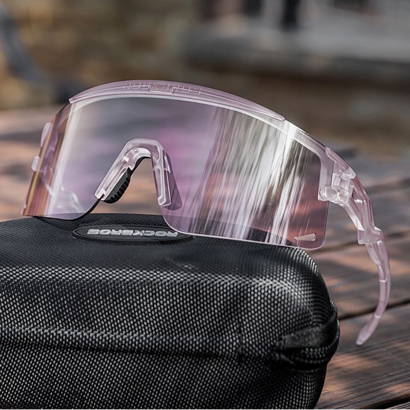 Rockbros Cycling Glasses Photochromic, with UV Protection and Corrective Insert, Clear - Purple różowy glasses, training equipment