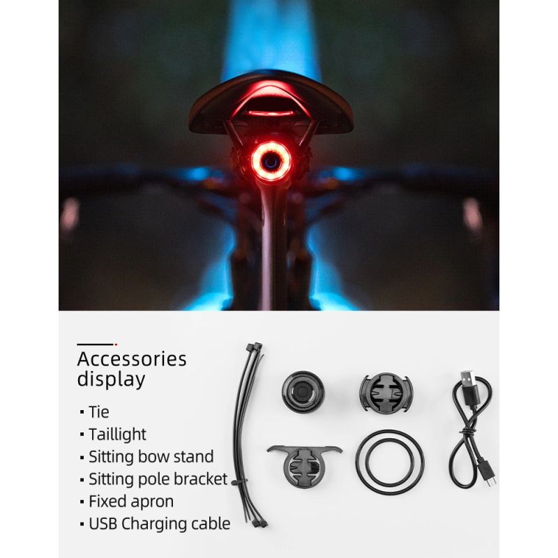 Rockbros Q3 Rear Bike Light with Smart Stop System - Black fekete lights, tourist equipment