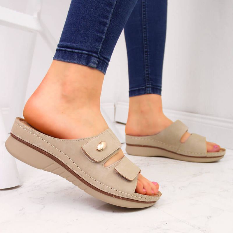 eVento W EVE224B beige wedge sandals with velcro bézs szandál