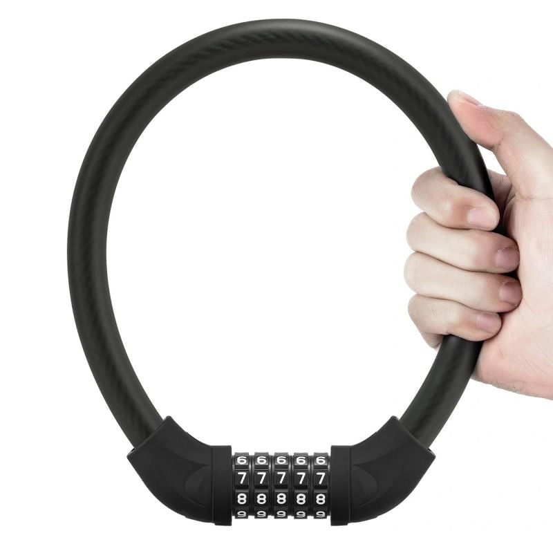 Rockbros bicycle lock with code, steel cable, 85 cm - black