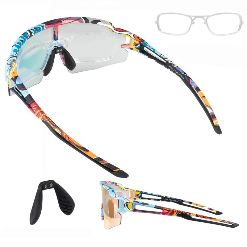 Rockbros Photochromic Cycling Glasses with UV Protection and Corrective Insert - Multicolor multikolor glasses, training equipment