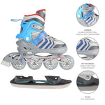NH18192 4in1 GREY-BLUE SIZE S(29-33) ROLLER SKATES WITH HOCKEY SLEEVE NILS EXTREME kék görkorcsolya