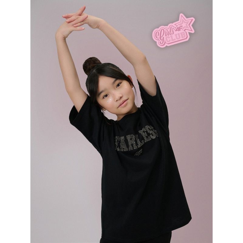4F Loose T-shirt with print for girls 158/164 póló