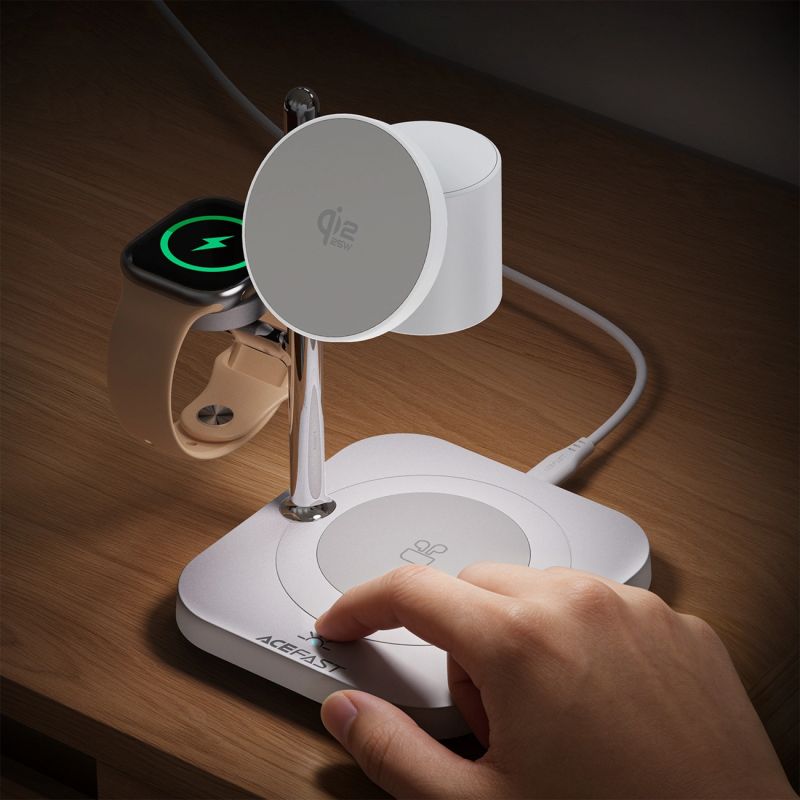 head Acefast E39 Qi2.2 25W 4-in-1 Wireless Desk Charger for Phone, Watch, and Headphones with Night Light - White fehér phone chargers