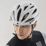Rockbros Bike Helmet with Visor, Detachable UV Goggles, Unisex, Glossy - White biały helmets, glasses, training equipment