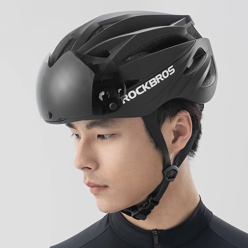 Rockbros Bike Helmet with Visor, Detachable UV Protective Goggles, Unisex - Black/Brown czarny || brązowy helmets, glasses, training equipment