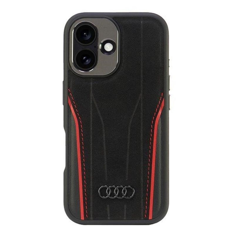 Audi Genuine Leather MagSafe iPhone 16 6.1" black- hardcase AU-TPUPCMIP16-R8/D3-RD piros cases