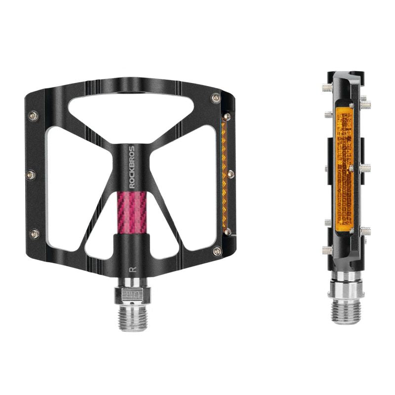 Rockbros Aluminum Reflective Platform Bicycle Pedals - Black