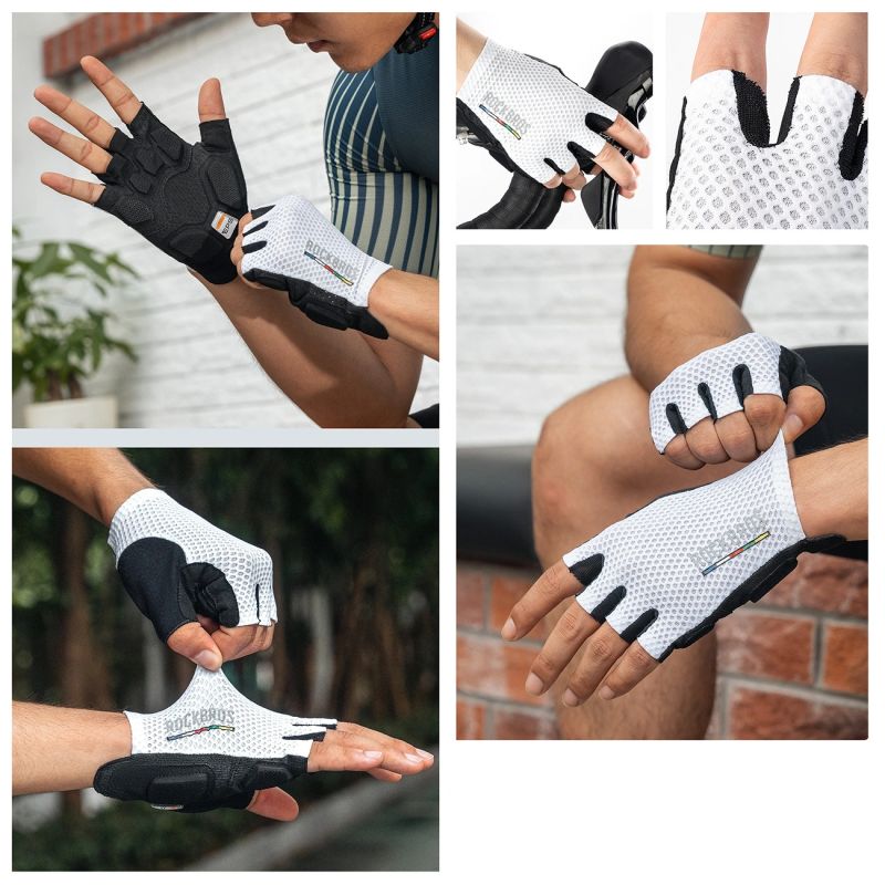 Rockbros ROAD TO SKY Short Shock Absorbing Cycling Gloves M - White m \ biały kesztyű 16220043002-211641