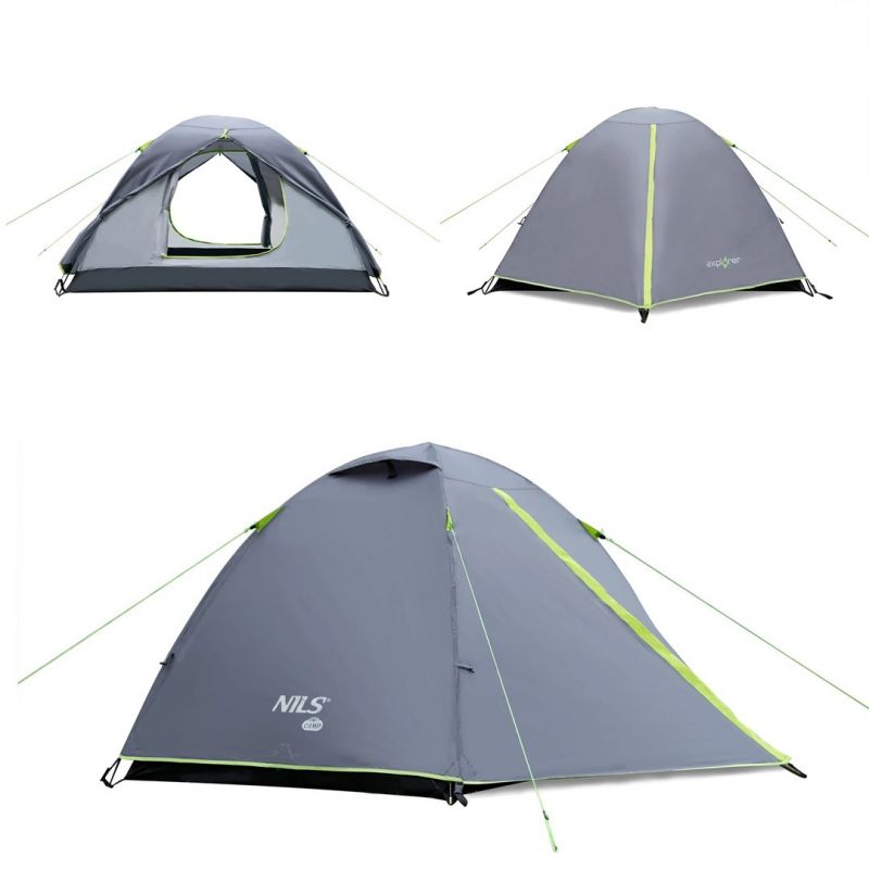 NILS CAMP Explorer NC6004 3-person camping tent, gray szürke hátizsák