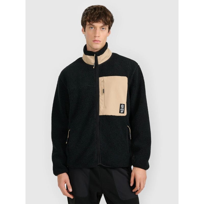 4F Men's regular-fit sherpa fleece with stand-up collar férfi polár pulóver 4FRAW25TFLEM456-20S