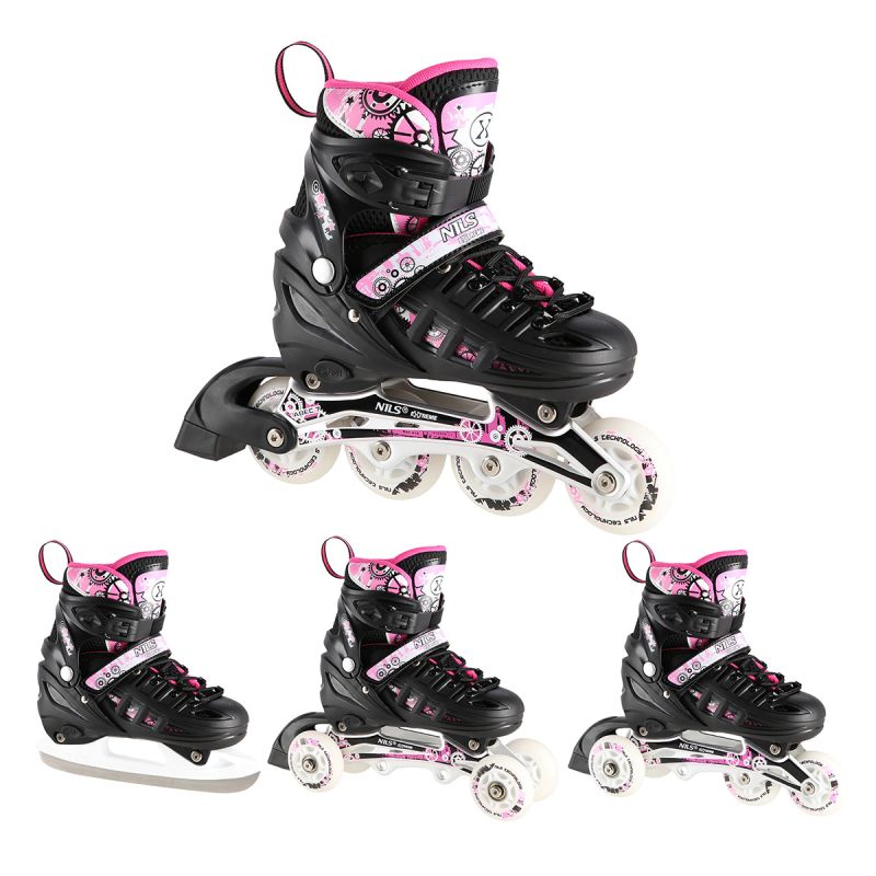 Nils Extreme 4in1 PINK LED SIZE M(35-38) ROLLER SKATER WITH DIMENSIONAL HOCKEY BLADE rózsaszín görkorcsolya