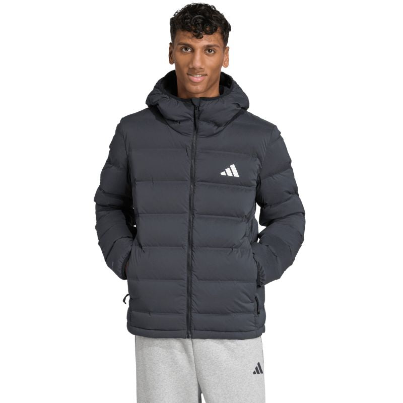 Men's adidas Helionic Climawarm Stretch Hooded Down Black JN2114 fekete kabát