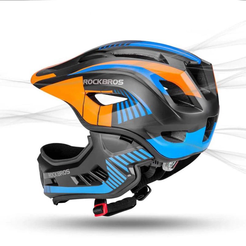 Rockbros TT- children's bicycle helmet with removable chinbar, size M - black and orange czarny || pomarańczowy \ m helmets, martial arts equipment