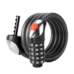Rockbros bicycle lock with 5-digit code, steel cable, 120 cm, with LED lighting - black