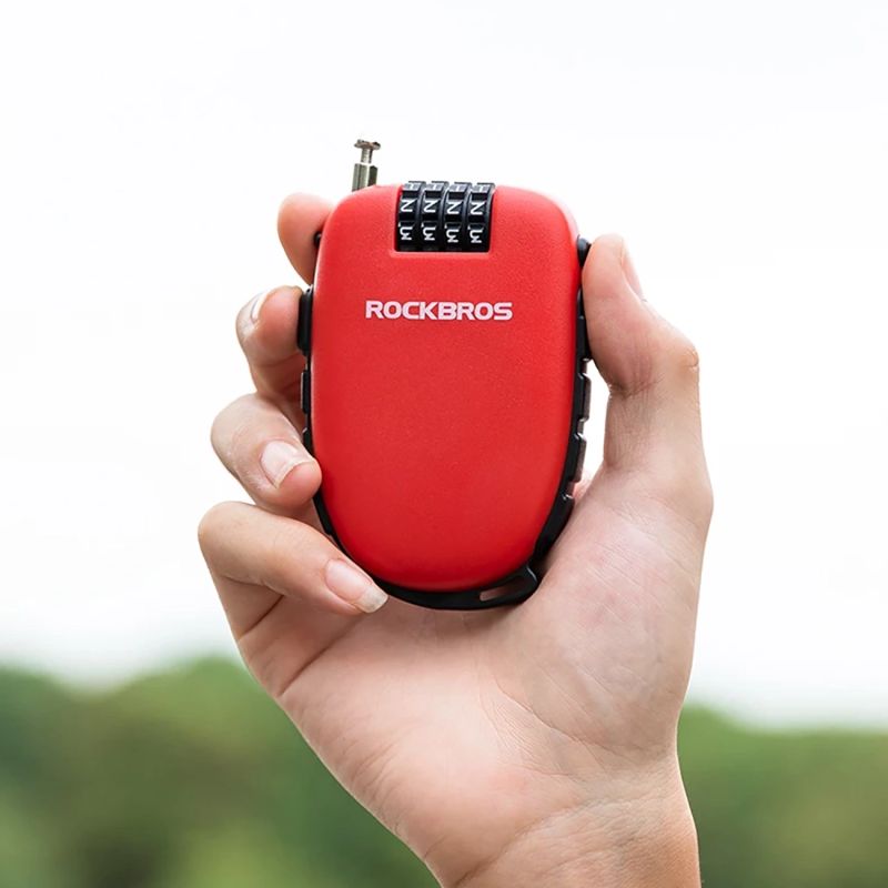 Rockbros 32420981001 bicycle lock with retractable cable - red piros kiegészítő 304004-163810