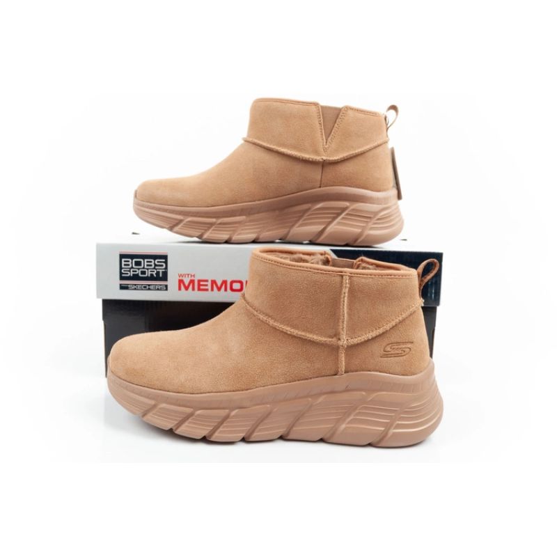 Skechers women's winter boots, insulated leather ankle boots, brown Cipő