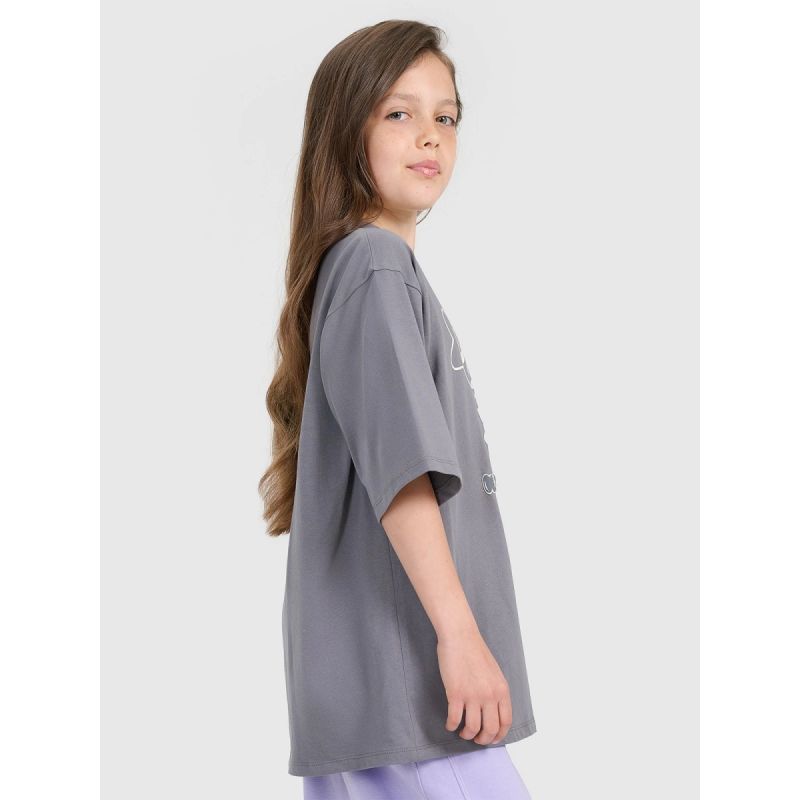 Oversized T-shirt with print for girls 4F 4FJRAW25TTSHF3197-22S póló