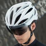 Rockbros Bike Helmet with Visor, Detachable UV Goggles, Unisex, Glossy - White biały helmets, glasses, training equipment