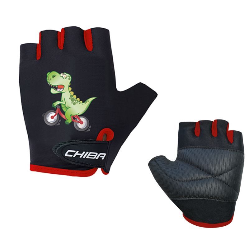 CHIBA COOL KIDS Children's Gloves, Black, Dinosaur, fekete kerékpáros kesztyű SI3050518CD-4