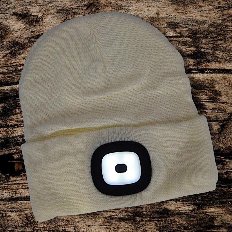 head Beanie With 4-Led Headlamp, 120 Lm, 3 Modes, For Outdoor Activities fehér kötött sapka GSP-1088228