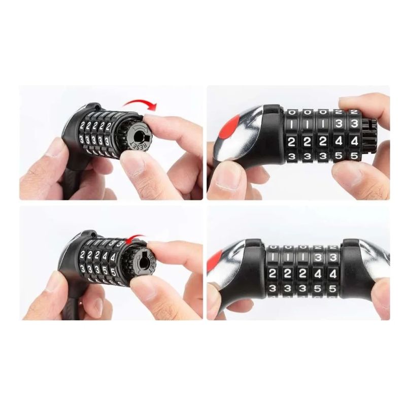 Rockbros bike lock – steel cable, 5-digit code + LED, utcai cipő 5907769384219-211820