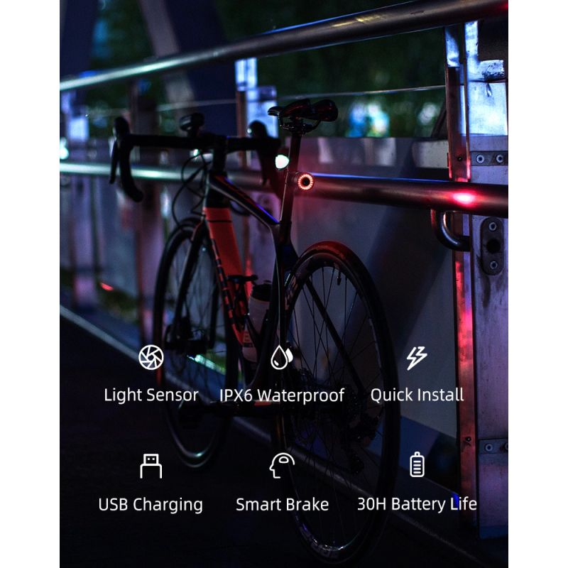 Rockbros Q3 Rear Bike Light with Smart Stop System - Black fekete lights, tourist equipment