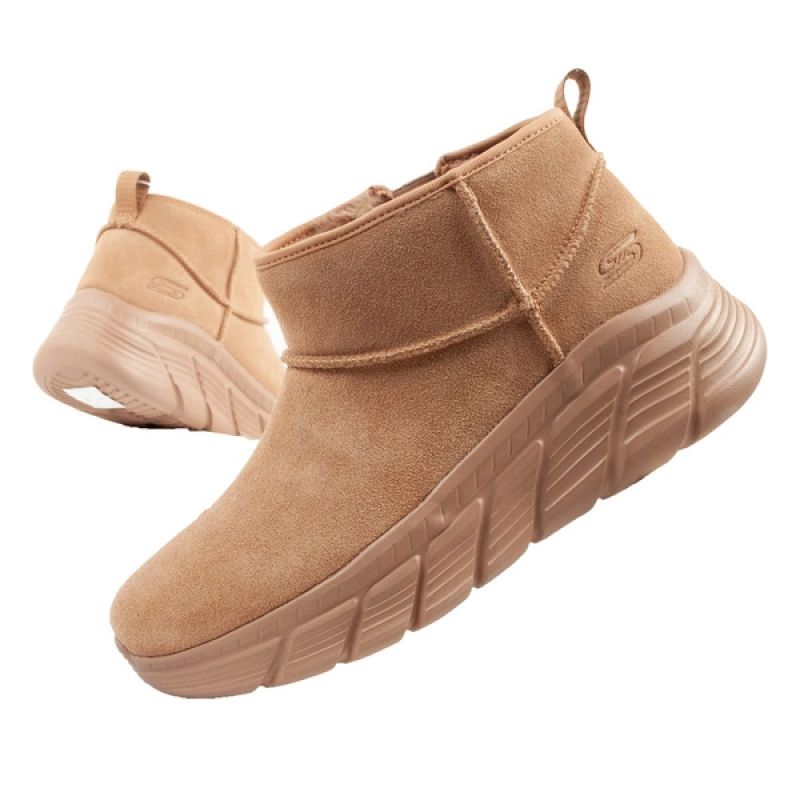 Skechers women's winter boots, insulated leather ankle boots, brown Cipő