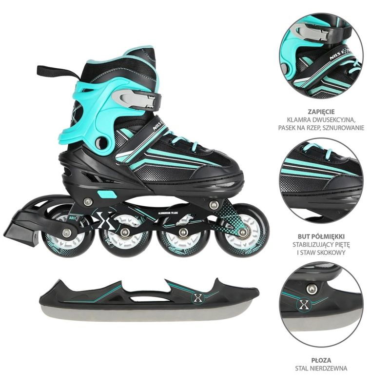 NILS Extreme NH18190 2in1 roller skates, black and blue, size S (29-33), with replaceable hockey blade kék görkorcsolya