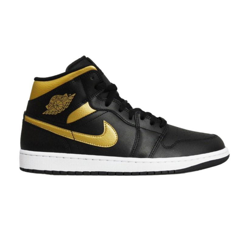 AIR Jordan 1 Mid (GS) Basketball Black/Metallic Gold - arany cipő