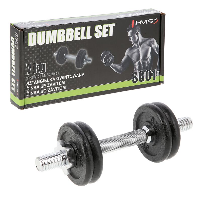 HMS Threaded dumbbell SG01 7 kg fekete edzőfelszerelés 17-59-123