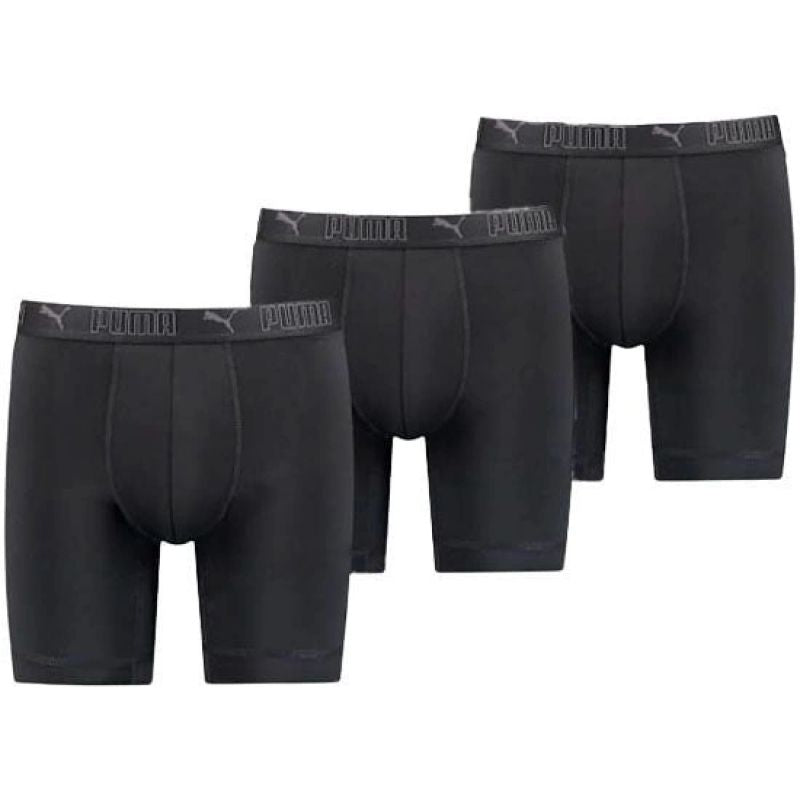 Puma Men's Boxer Briefs Long 3-Pack Black Comfortable fekete alsónemű
