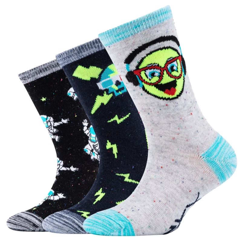 Skechers 3PPK Boys Casual Space and Smileys Socks SK41060-5801 Multicolored 23-26 General