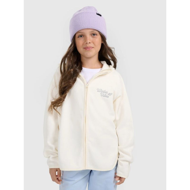 Girls' loose fleece with hood 4F 4FJRAW25TFLEF444-11S kapucnis pulóver