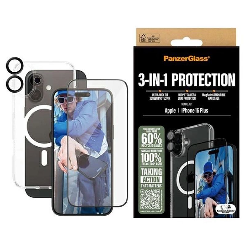PanzerGlass Bundle 3in1 iPhone 16 Plus 6.7" D3O Hardcase + Screen Protector UWF+ Lens B1293+2863+1283 úszás kiegészítő