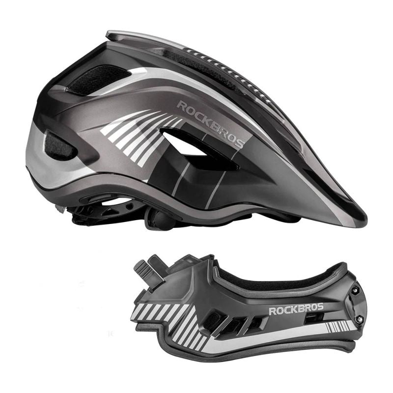 Rockbros TT- children's bicycle helmet with removable chinbar, size S - gray czarny || szary \ s helmets, martial arts equipment