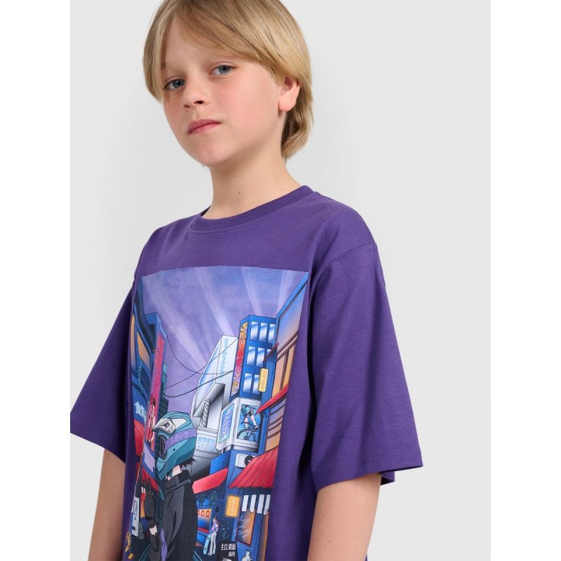 Boy's oversize T-shirt with print 4F 4FJRAW25TTSHM3061-51S