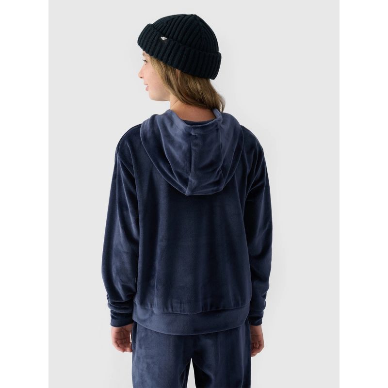 Girls' velour sweatshirt with hood, unzipped, 4F 4FJWAW24TSWSF1216-31S kapucnis pulóver