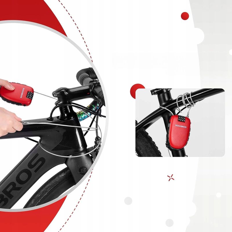 Rockbros 32420981001 bicycle lock with retractable cable - red piros kiegészítő 304004-163810