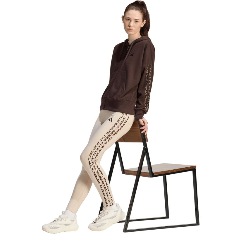 Adidas Women's Seasonal Essentials Animal Print 3-Stripes Full-Zip Hooded Sweatshirt Brown 2xs női kapucnis pulóver KV9299