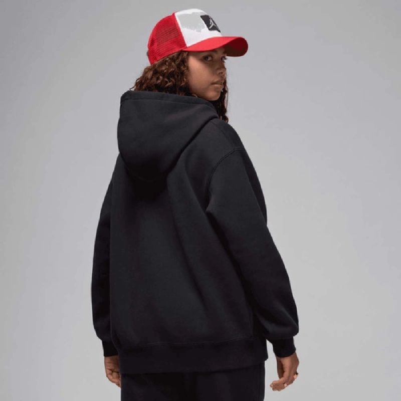 AIR Jordan Women's Flight Fleece Satin-Lined Pullover Hoodie Black - fekete pulóver