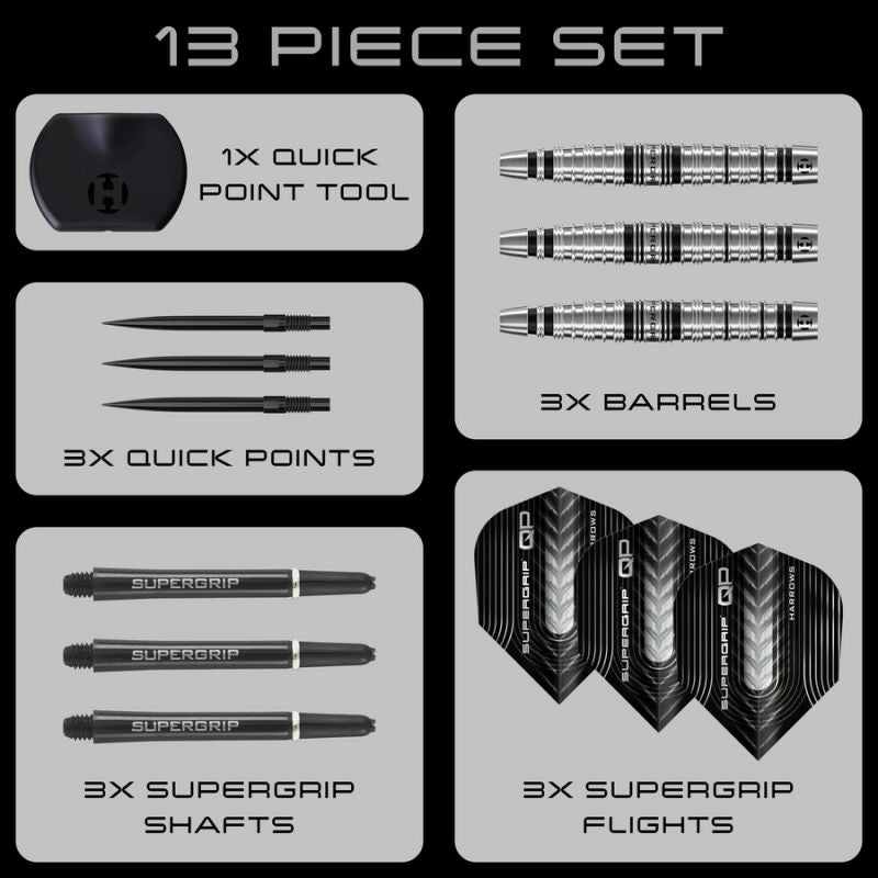 Harrows SUPERGRIP QP TORPEDO 90% steeltip darts dart felszerelés